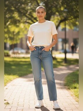 Madewell Straight-Leg Ankle Crop Jeans in Light Blue